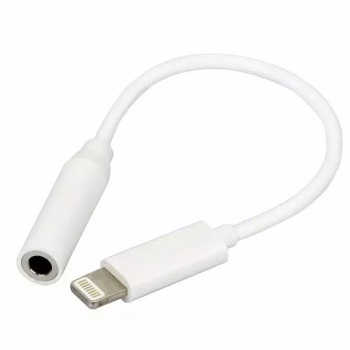 Переходник Lightning to наушники Jack, без bluetooth, музыка, без поддержки разговора, переключение громкости, белый