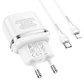 Сетевое зарядное устройство, 1 PD 20W + 1 USB 3.0 QC (N24), HOCO, Type-C to Lightning, белый
