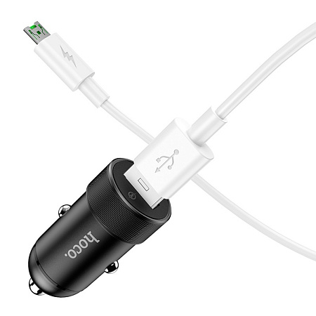 Автомобильное зарядное устройство, 1 USB 18W, QC3.0 (Z32A), usb cable Micro, HOCO, черный