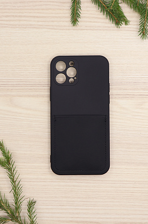Чехол силиконовый для iPhone 12 Pro (6.1), с карманом для карты, с защитой камеры, X-CASE, черный