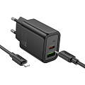 Сетевое зарядное устройство, 1 PD 20W + 1 USB 3.0 QC (N61), HOCO, Type-C to Lightning, белый