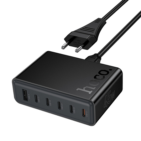 Сетевое зарядное устройство, 5 PD 45W + 1 USB (C150A), HOCO, 1.5м, цвет черный