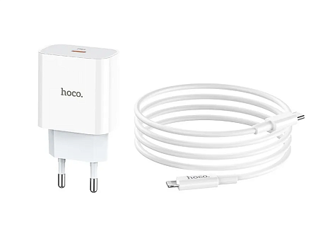 Сетевое зарядное устройство, 1 PD 20W + 1 USB 3.0 QC (C76A Plus), HOCO, Type-C to Lightning, белый