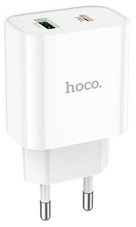 Сетевое зарядное устройство, 1 PD 20W + 1 USB 3.0 QC (C80A), HOCO, Type-C to Lightning, белый