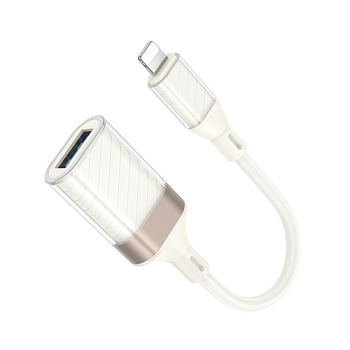 Переходник OTG Lightning, Lightning (папа) на USB 2.0 (мама), UA39, HOCO, белый