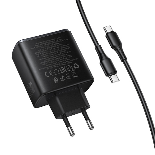 Сетевое зарядное устройство, 2 PD 65W + 1 USB 3.0 QC (C160A), HOCO, Type-C to Type-C, цвет черный