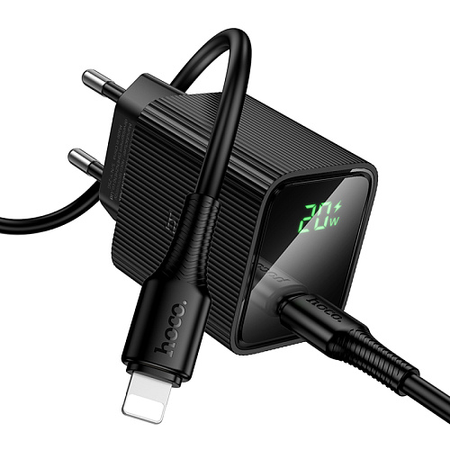 Сетевое зарядное устройство, 1 PD 20W  (CS82A), HOCO, Type-C to Lightning, с дисплеем, черный