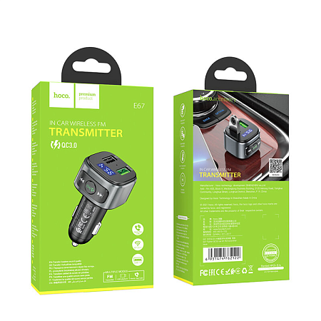 Bluetooth FM модулятор с Bluetooth, E67, HOCO, черный