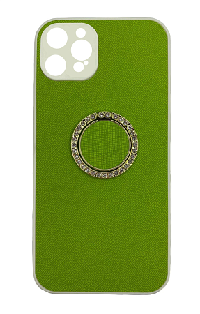 Чехол силиконовый для iPhone 13 Pro (6.1), текстурный с подставкой кольцом на палец со стразами, X-CASE, салатовый