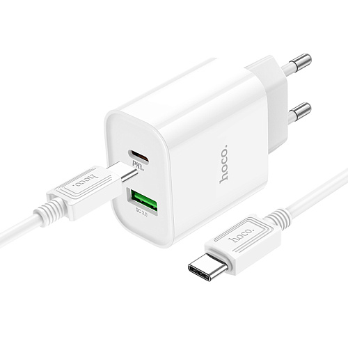Сетевое зарядное устройство, 1 PD 20W + 1 USB 3.0 QC (C80A Plus), HOCO, Type-C to Type-C, белый