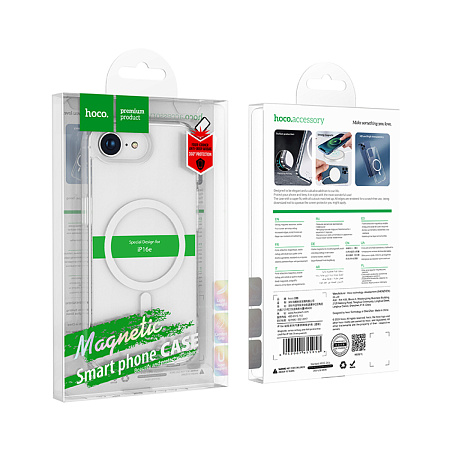 Чехол силиконовый для iPhone 16e, Магнитный (MagSafe), HOCO, прозрачный