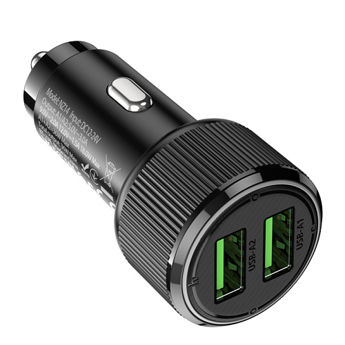 Автомобильное зарядное устройство, 2 USB QC3.0, 18W+18W (NZ14), HOCO, черный