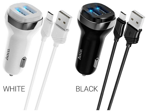 Автомобильное зарядное устройство, 2 USB 2.4A (Z40), usb cable micro, HOCO, черный