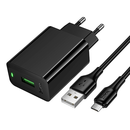 Сетевое зарядное устройство, 1 USB 3.0 QC (CS92A), HOCO, Micro, черный