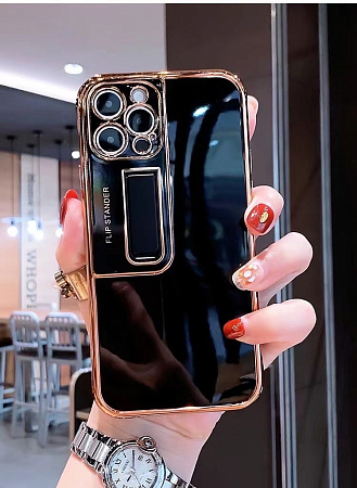 Чехол силиконовый для iPhone 13 (6.1), глянцевый с подставкой, X-CASE, черный