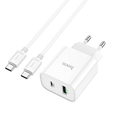 Сетевое зарядное устройство, 1 PD 20W + 1 USB 3.0 QC (C80A Plus), HOCO, Type-C to Type-C, белый