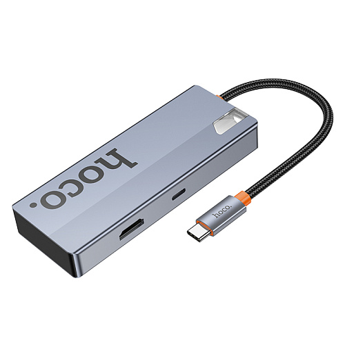 USB Хаб (HB50) с 1 Type-C на HDTV+1 PD+3 USB 3.0, HOCO, серый
