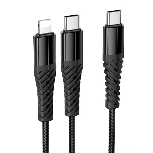 Кабель с 1 Type-C на 1 Type-C и 1 Lightning, X123, HOCO, 5V 3A, черный