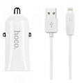 Автомобильное зарядное устройство, 2 USB 2.4A (Z12), usb cable lightning, HOCO, белый