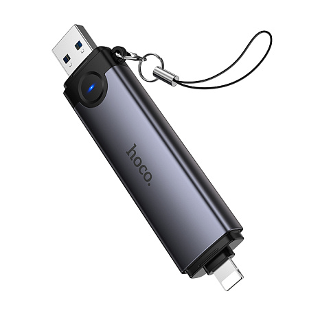 Картридер 3 в 1, USB/IP на SD/TF3.0+USB 2.0, HB56A, HOCO, серый
