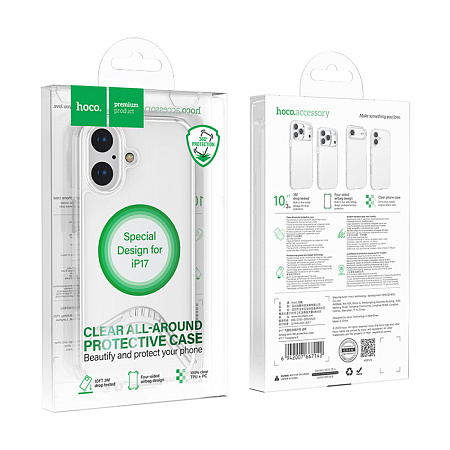 Чехол силиконовый для iPhone 17, Противоударная серия TPU, HOCO, прозрачный