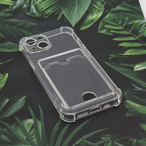 Чехол силиконовый для iPhone 13 (6.1), с карманом для карты, с защитой камеры, X-CASE, прозрачный
