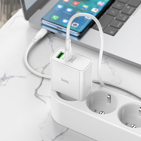 Сетевое зарядное устройство, 1 PD 65W + 1 USB 18W (C113A), HOCO, белый