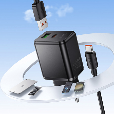 Сетевое зарядное устройство, 1 PD 30W + 1 USB 3.0 QC (C157A), HOCO, Type-C, черный