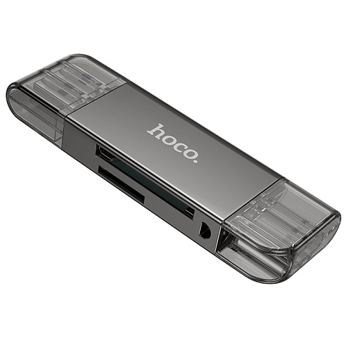 Картридер, USB/Type-C 3.0, HB39, HOCO, поддержка TF/SD карт, серый