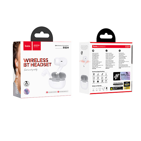 Беспроводные наушники EQ24, HOCO, вакуумные, время работы: 7ч, белый