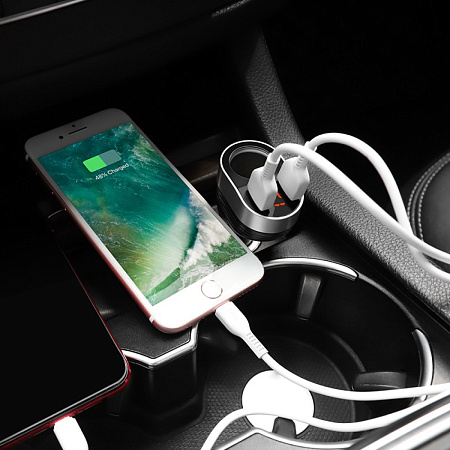 Разветвитель прикуривателя на 2 USB +1 прикуриватель  (display) Z29, с дисплеем, черный