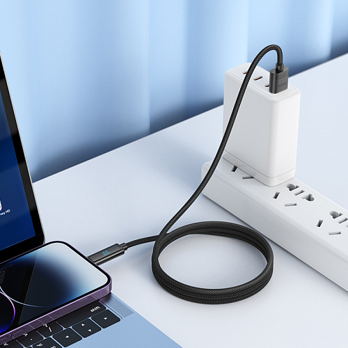 USB дата кабель Lightning, HOCO, U127, 1.2м, с указанием заряда аккумулятора, черный