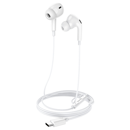 Проводные наушники M101 Pro Type-C, Crystal joy wire-controlled, HOCO, вакуумные с микрофоном, белые