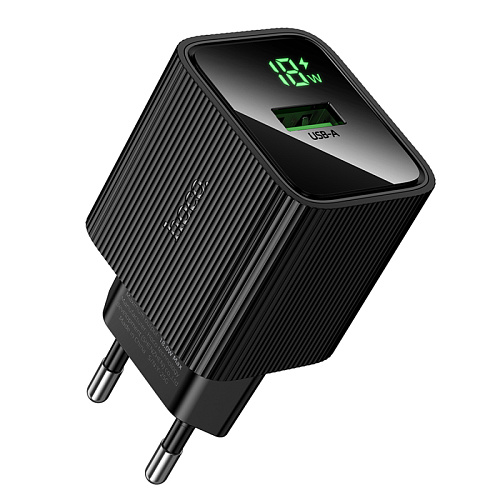 Сетевое зарядное устройство, 1 USB 3.0 QC (CS81A), HOCO, с дисплеем, черный