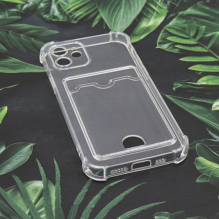 Чехол силиконовый для iPhone 12 (6.1), с карманом для карты, с защитой камеры, X-CASE, прозрачный