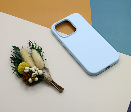 Чехол-накладка для iPhone 14 Pro, Silicon Case, без лого, небесно-голубой