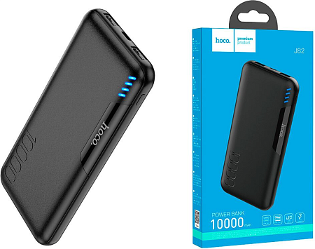 Универсальный Доп. Аккумулятор 10000mAh, J82, HOCO, выход: 2 USB (5V/2A), черный