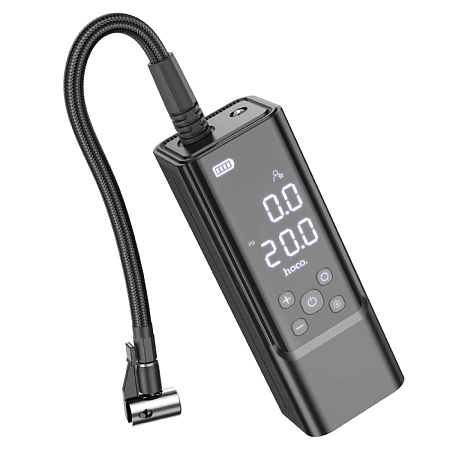 Автомобильный насос ZP7, HOCO, с аккумулятором (5000mAh, 2 колеса 205/55/R16 0-2.5Bar) и дисплеем, черный