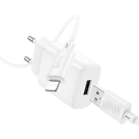 Сетевое зарядное устройство, 1 USB 2.4A (C134A), HOCO, Lighting, белый