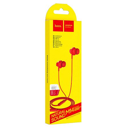 Проводные наушники M14 Universal Earphone, вакуумные с микрофоном, HOCO, красные