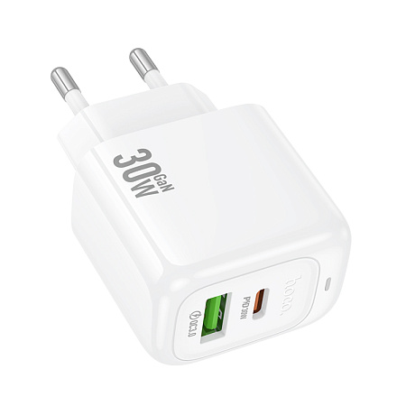 Сетевое зарядное устройство, 1 USB 3.0 QC+1 PD 30W (CS55A), HOCO, белый