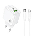 Сетевое зарядное устройство, 1 PD 20W + 1 USB 3.0 QC (CS54A), HOCO, Type-C to Type-C, белый