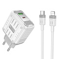Сетевое зарядное устройство, 1 PD 45W + 1 USB 3.0 QC (C136A), HOCO, Type-C to Lightning, белый