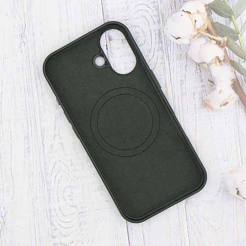 Чехол-накладка для iPhone 16, экокожа, магнитный (MagSafe), без лого, X-CASE, темно-зеленый