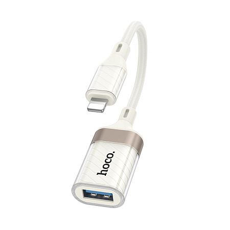 Переходник OTG Lightning, Lightning (папа) на USB 2.0 (мама), UA39, HOCO, белый