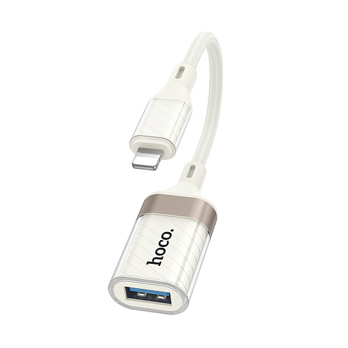 Переходник OTG Lightning, Lightning (папа) на USB 2.0 (мама), UA39, HOCO, белый