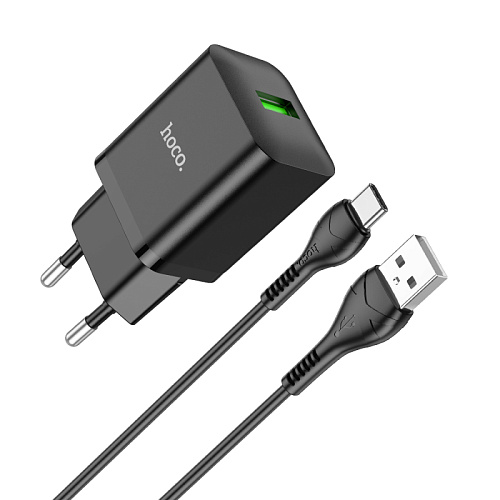 Сетевое зарядное устройство, 1 USB 3.0 QC (N26), HOCO, Type-C, черный
