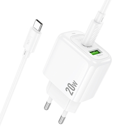 Сетевое зарядное устройство, 1 USB 3.0 QC+1 PD 20W (CS54A), HOCO, Type-C to Type-C, белый