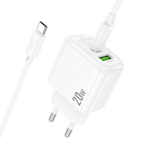 Сетевое зарядное устройство, 1 PD 20W + 1 USB 3.0 QC (CS54A), HOCO, Type-C to Type-C, белый