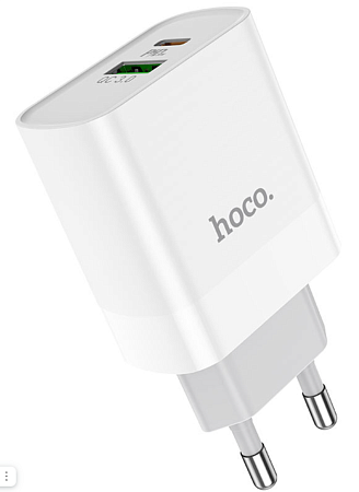 Сетевое зарядное устройство, 1 PD 20W + 1 USB 3.0 QC (C80A), HOCO, Type-C to Lightning, белый